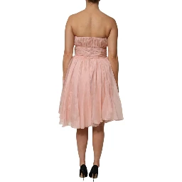 Pink Silk Chiffon A-line Pleated Midi Dress