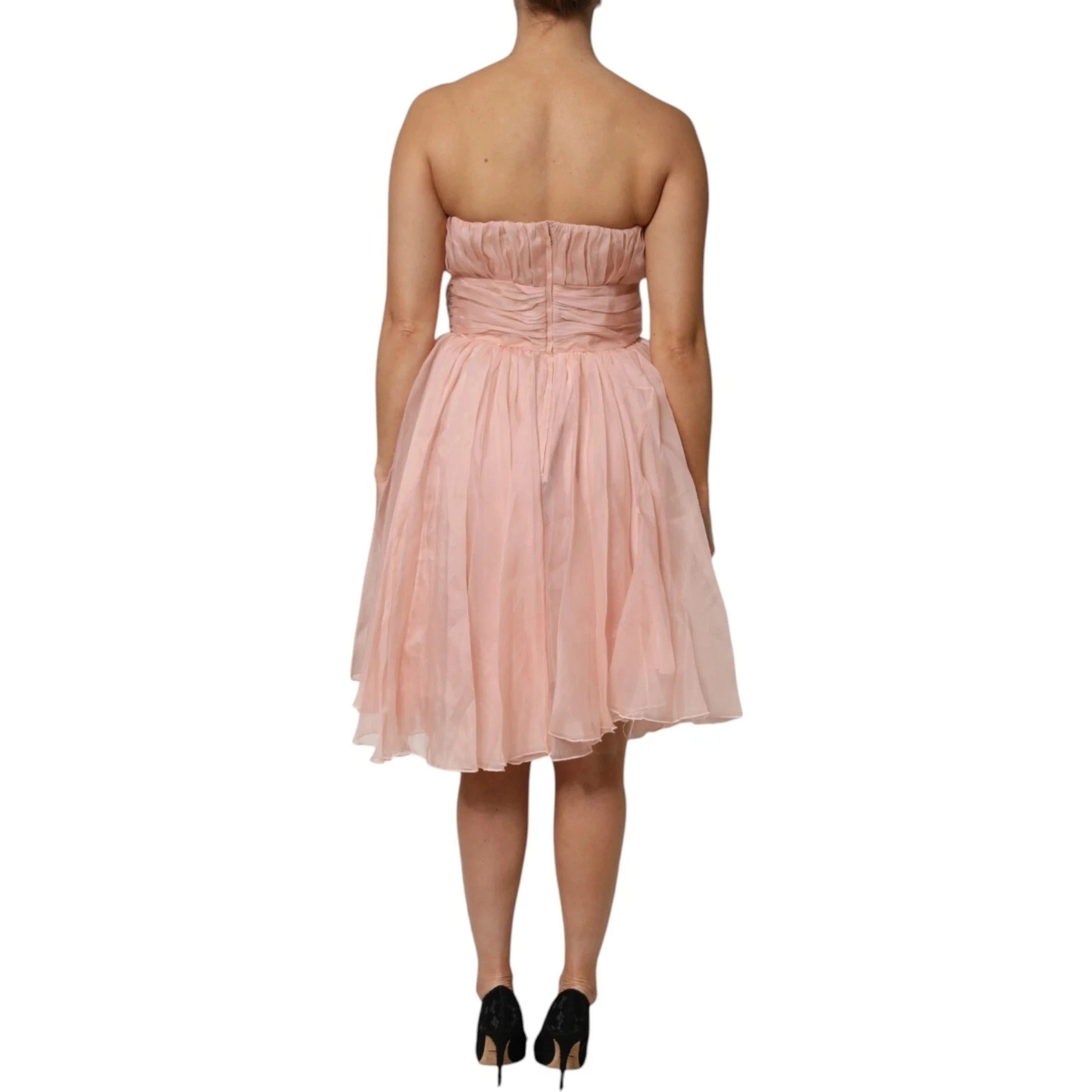 Pink Silk Chiffon A-line Pleated Midi Dress