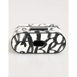 Black White Leather Monogram Print Logo Holder Airpods Case