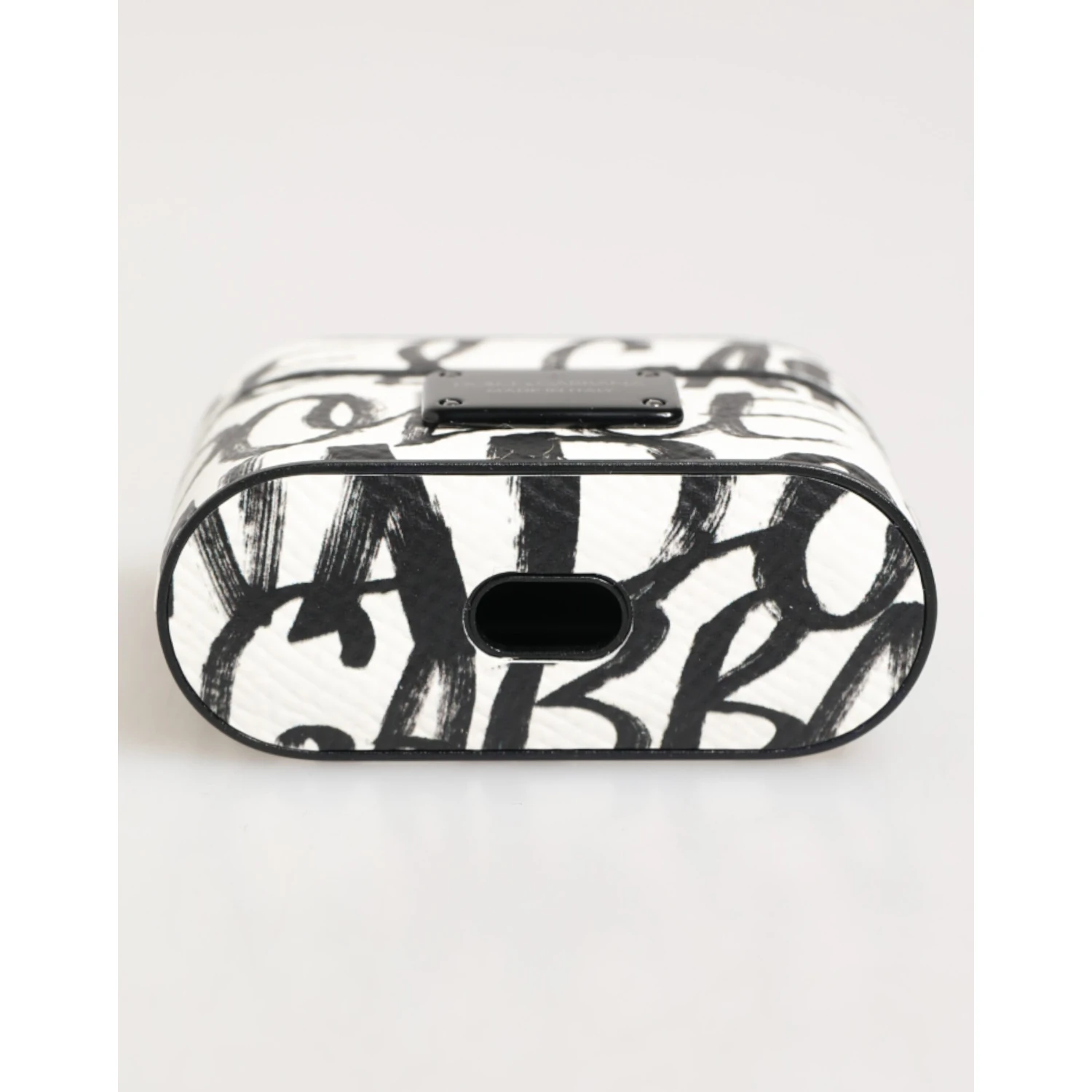 Black White Leather Monogram Print Logo Holder Airpods Case