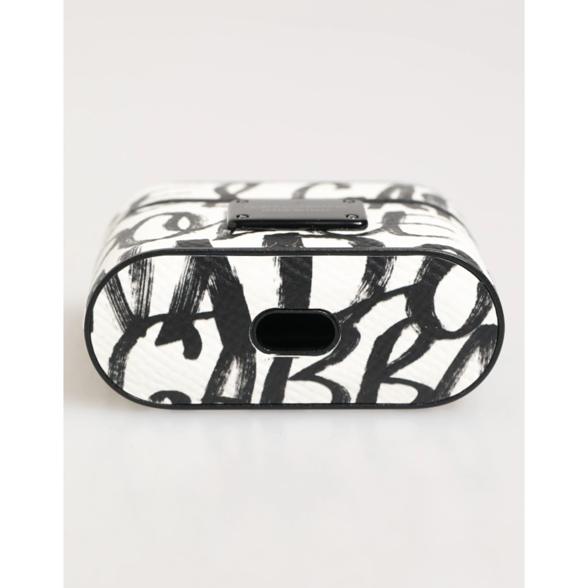 Black White Leather Monogram Print Logo Holder Airpods Case