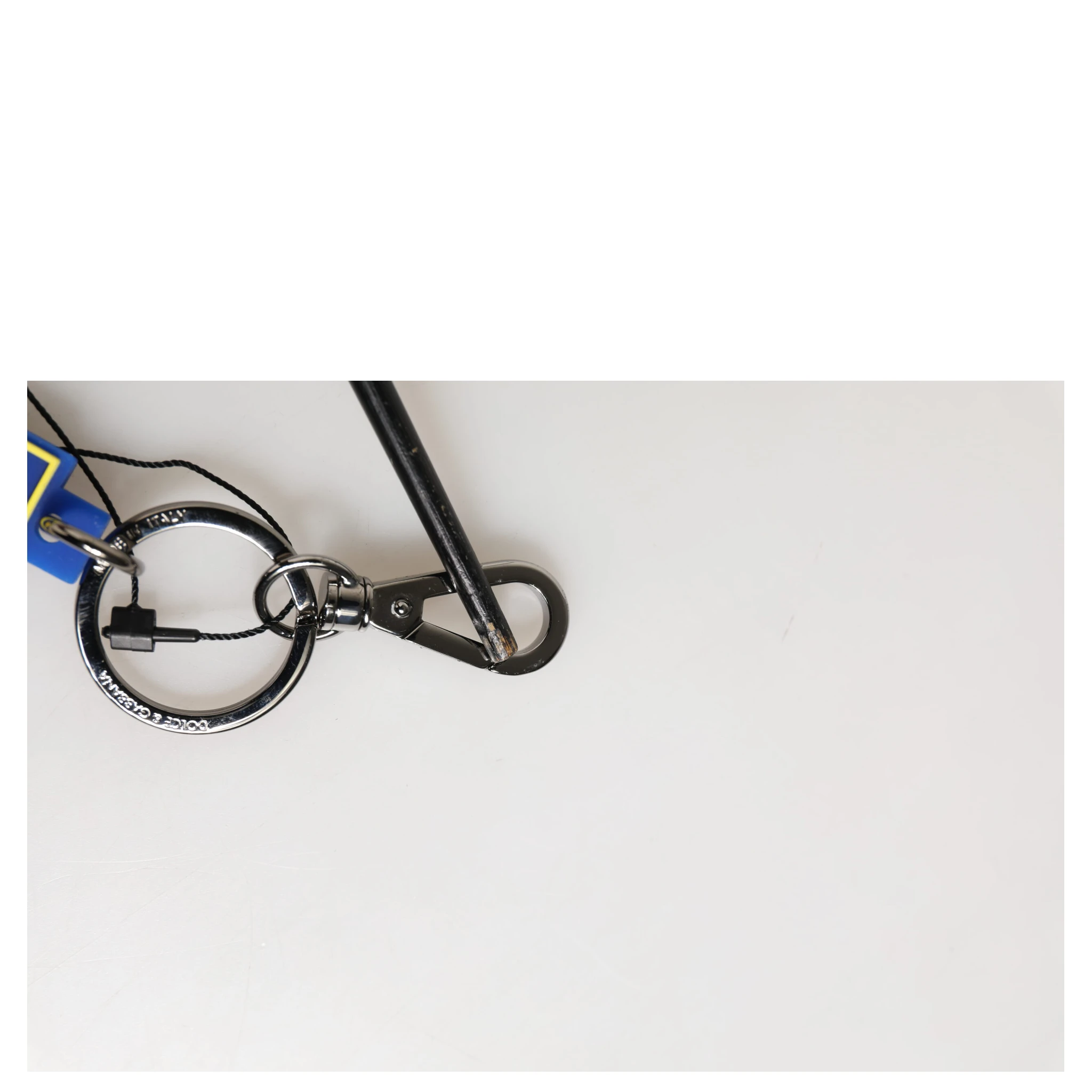 Blue Yellow DG Rubber Logo Silver Men's Keychain Keyring