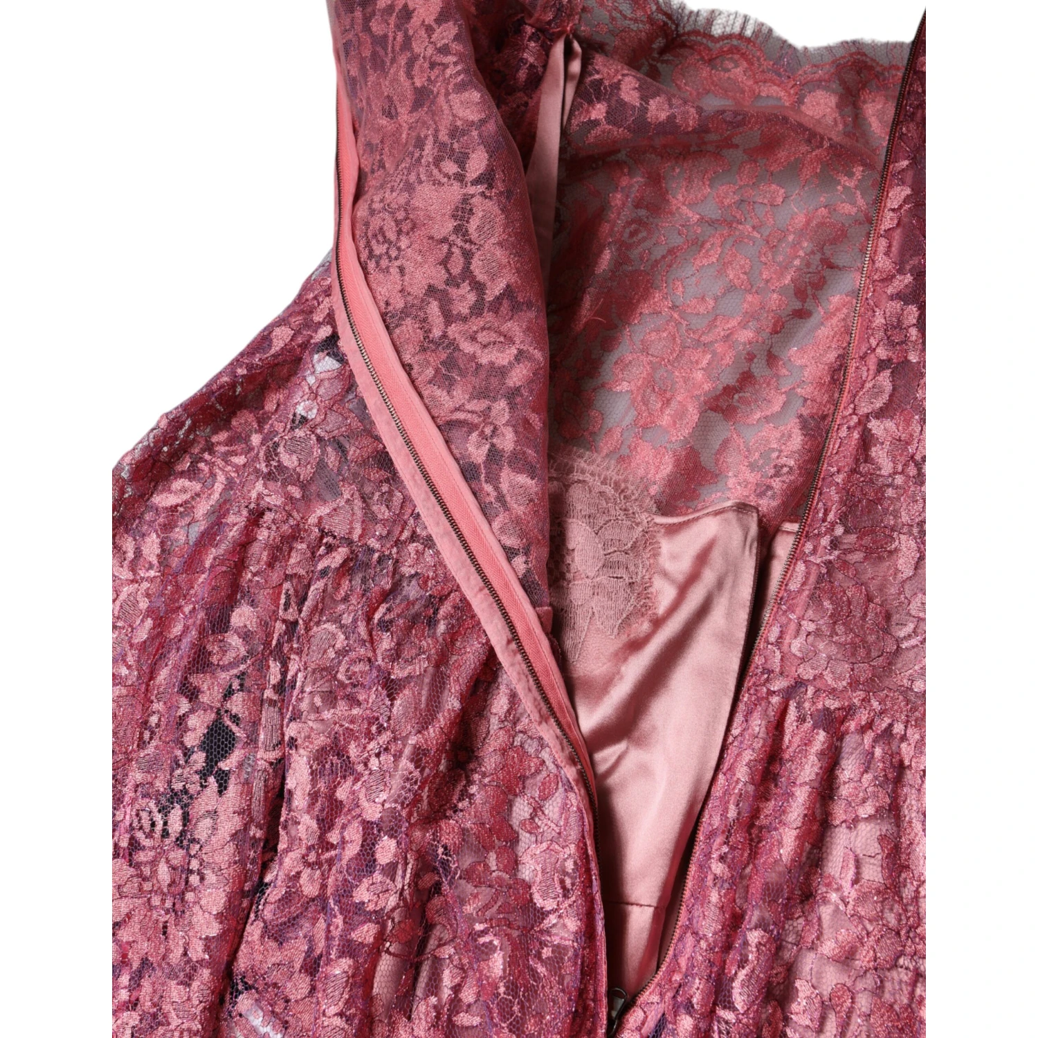 Pink Floral Lace Long Sleeve Midi Dress