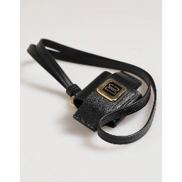 Black Leather Strap Gold Metal DG Logo Plaque Airpods Case