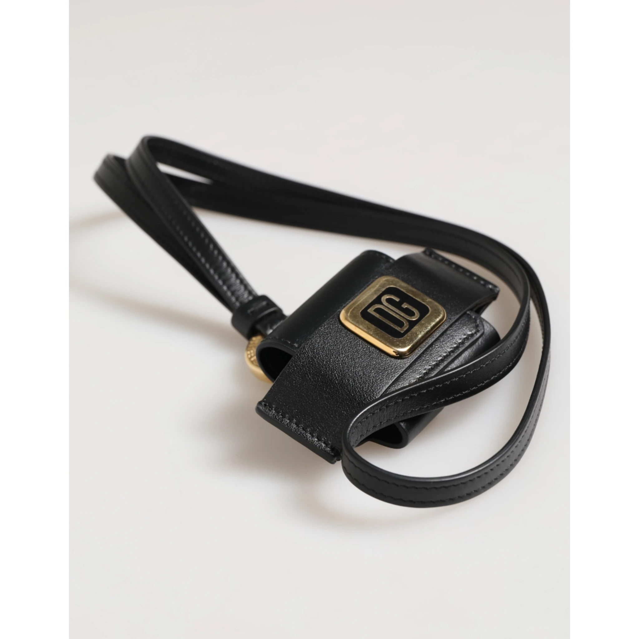 Black Leather Strap Gold Metal DG Logo Plaque Airpods Case