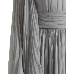 Light Grey Polyester Pleated Long Maxi Dress