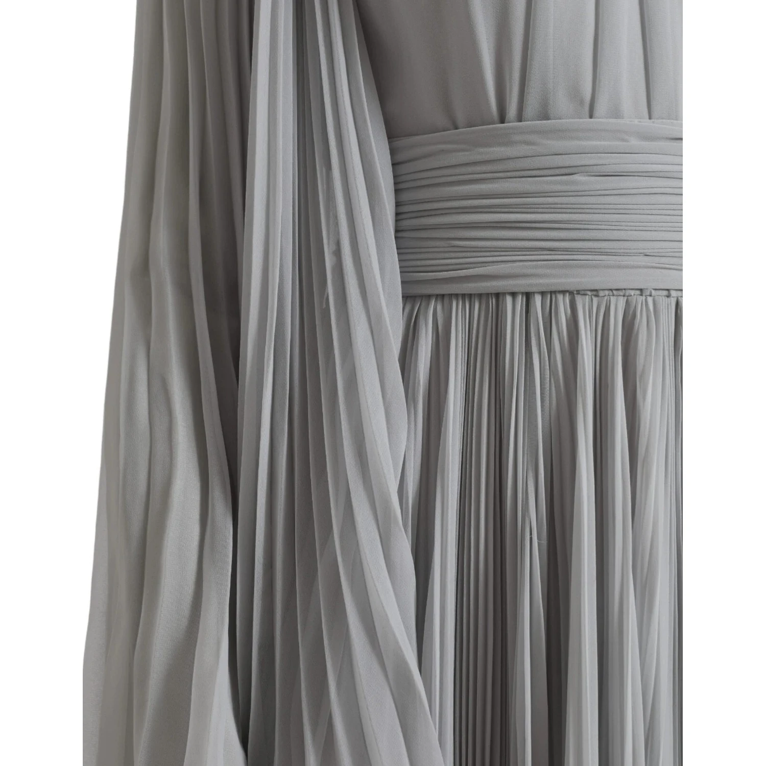 Light Grey Polyester Pleated Long Maxi Dress