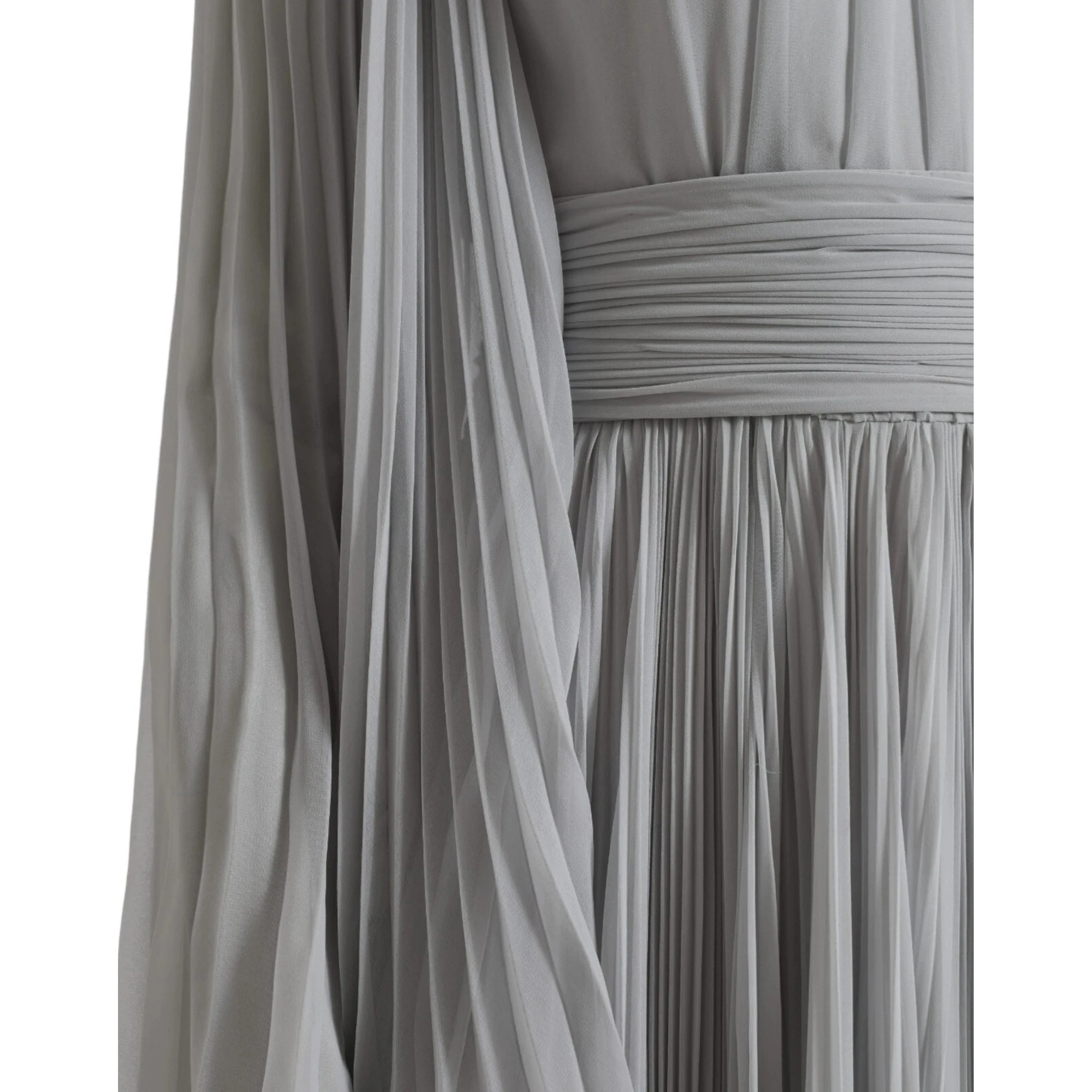Light Grey Polyester Pleated Long Maxi Dress