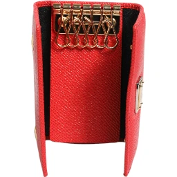 Red Leather Silver Metal Logo Plaque Trifold  Key Holder