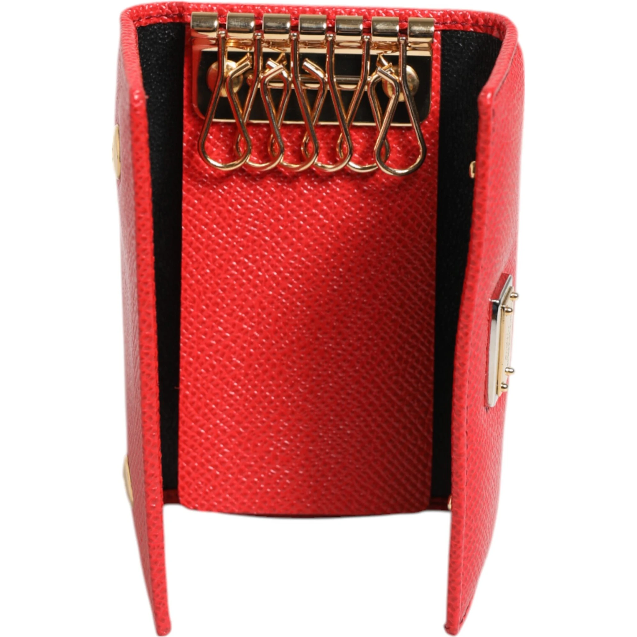 Red Leather Silver Metal Logo Plaque Trifold  Key Holder