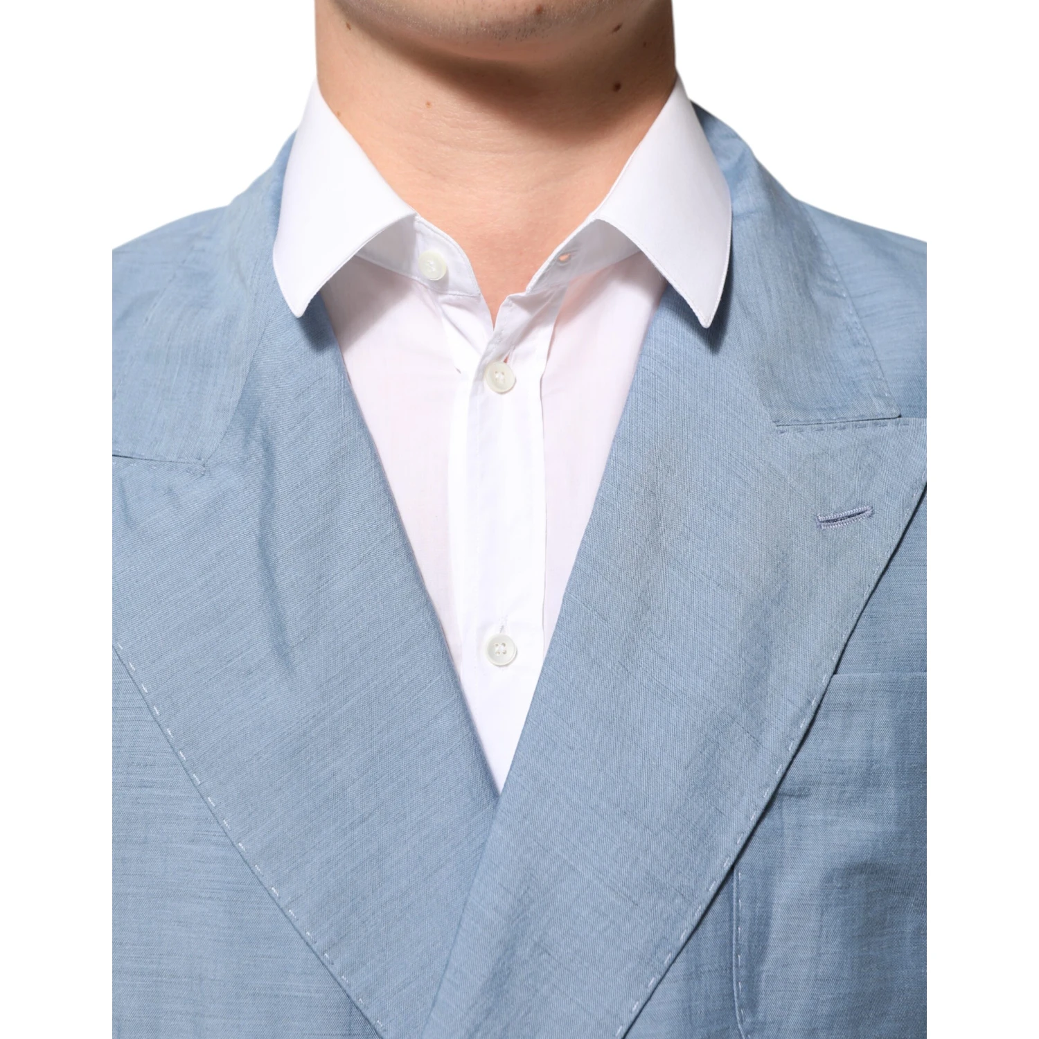 Light Blue Linen Double Breasted Men Jacket Blazer