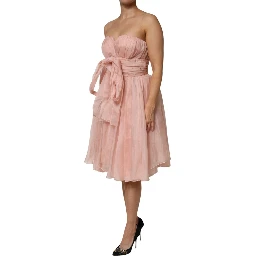Pink Silk Chiffon A-line Pleated Midi Dress