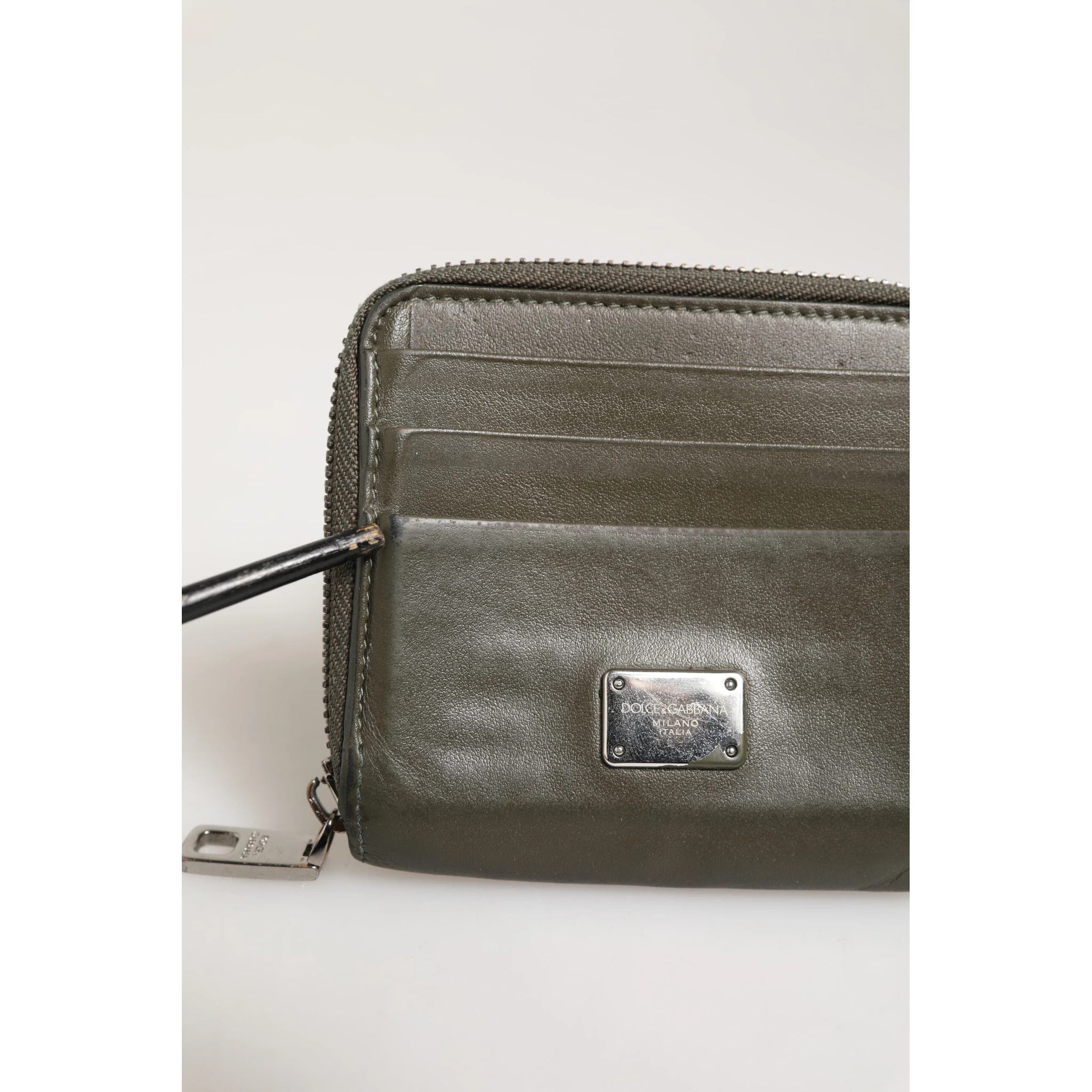 Military Green Leather Logo Plaque Card Holder Coin Purse Wallet