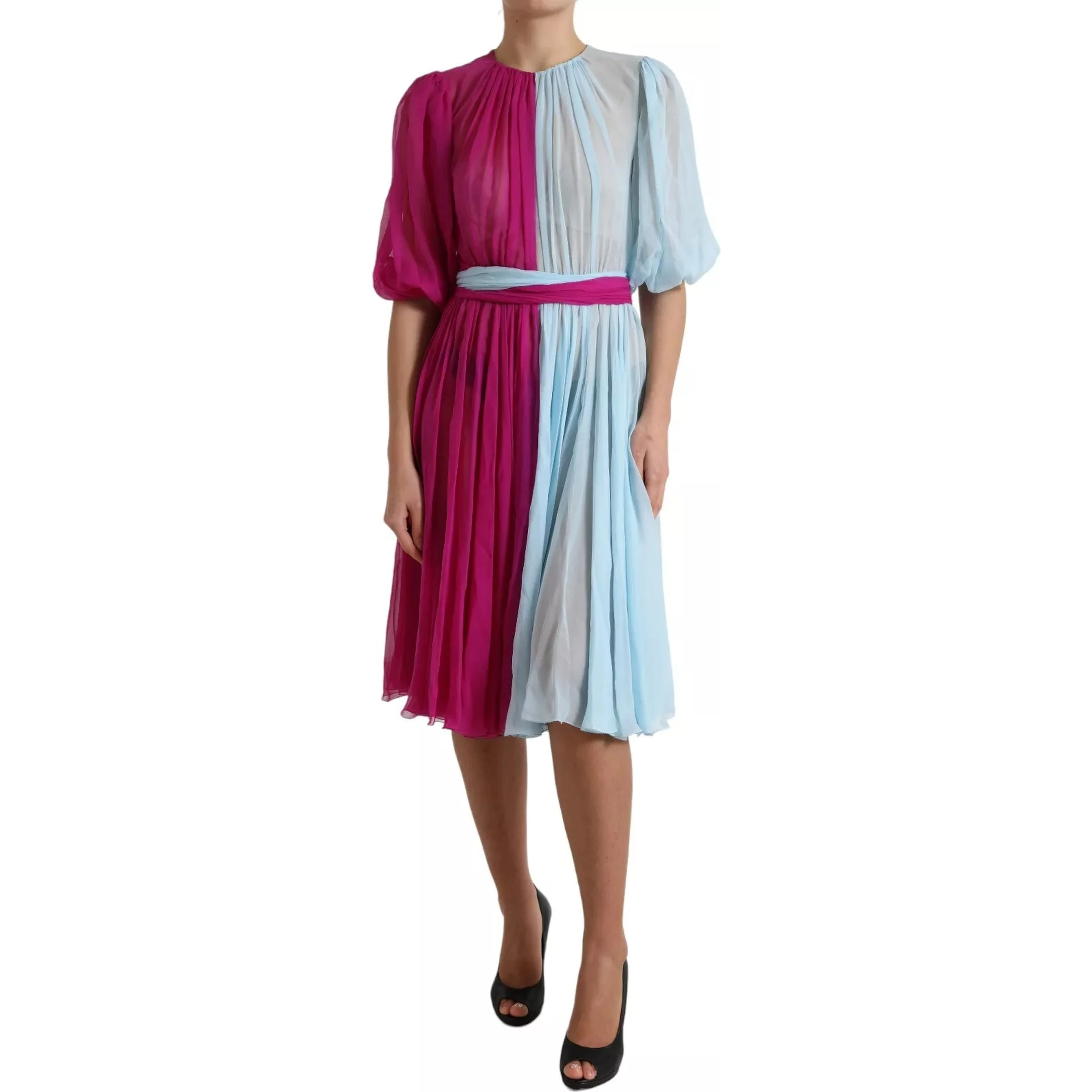 Light Blue Silk Two Tone Midi Dress