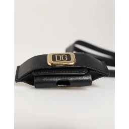 Black Leather Strap Gold Metal DG Logo Plaque Airpods Case