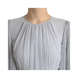 Light Grey Polyester Pleated Long Maxi Dress