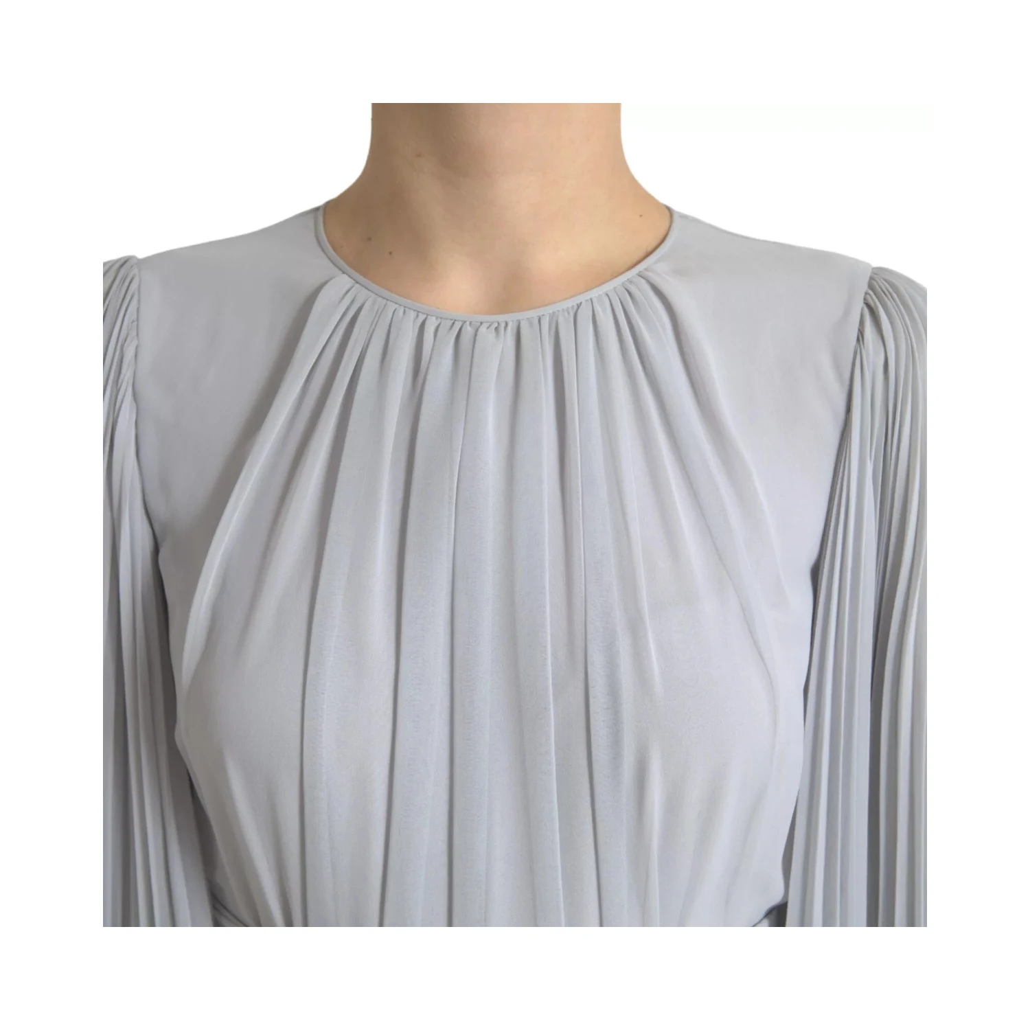 Light Grey Polyester Pleated Long Maxi Dress