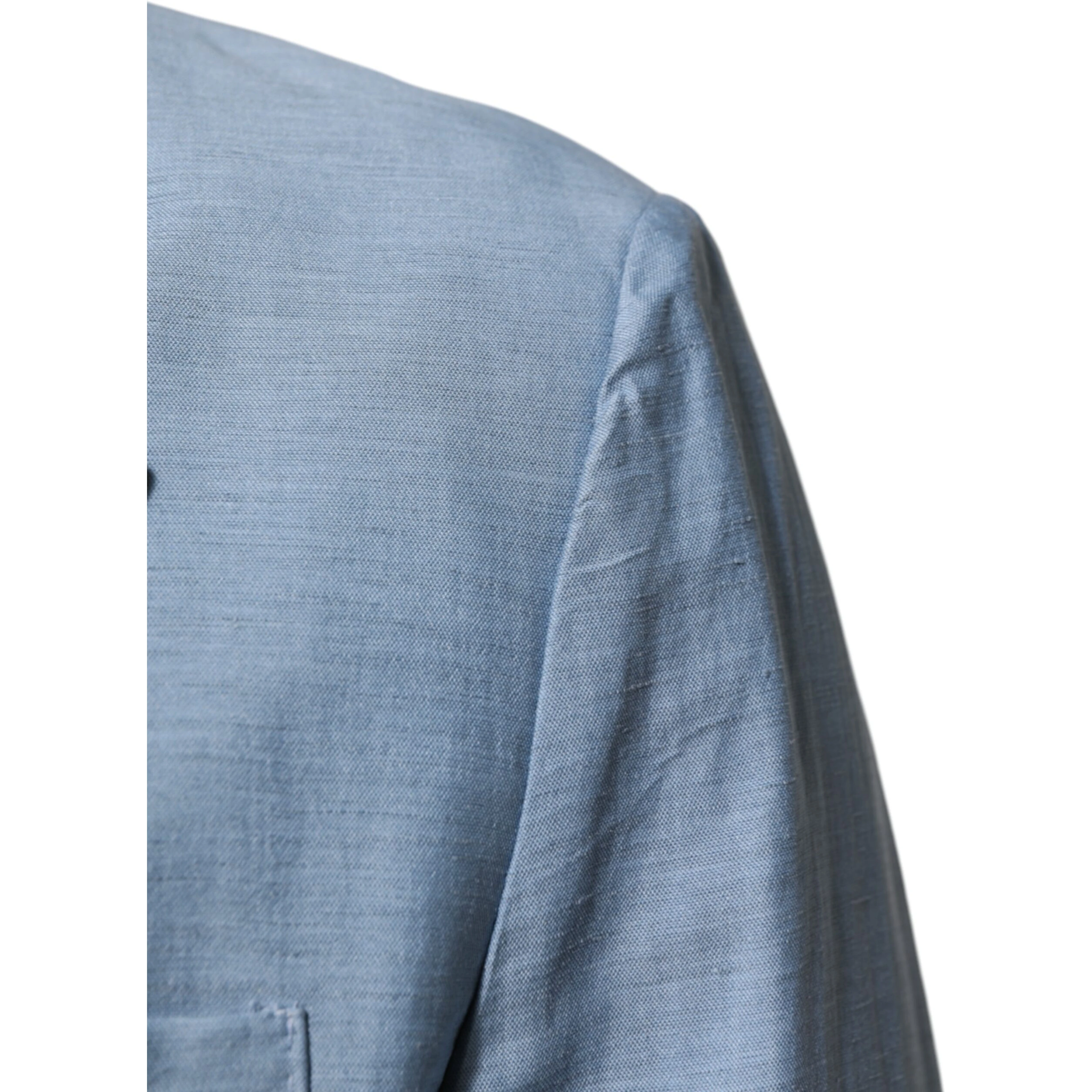 Light Blue Linen Double Breasted Men Jacket Blazer
