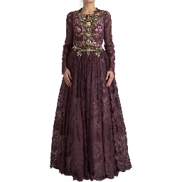 Purple Viscose Crystal A-Line Gown Dress