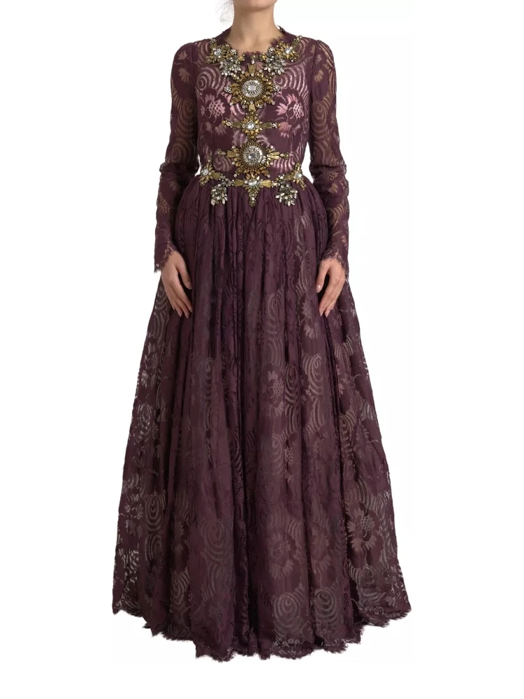 Purple Viscose Crystal A-Line Gown Dress