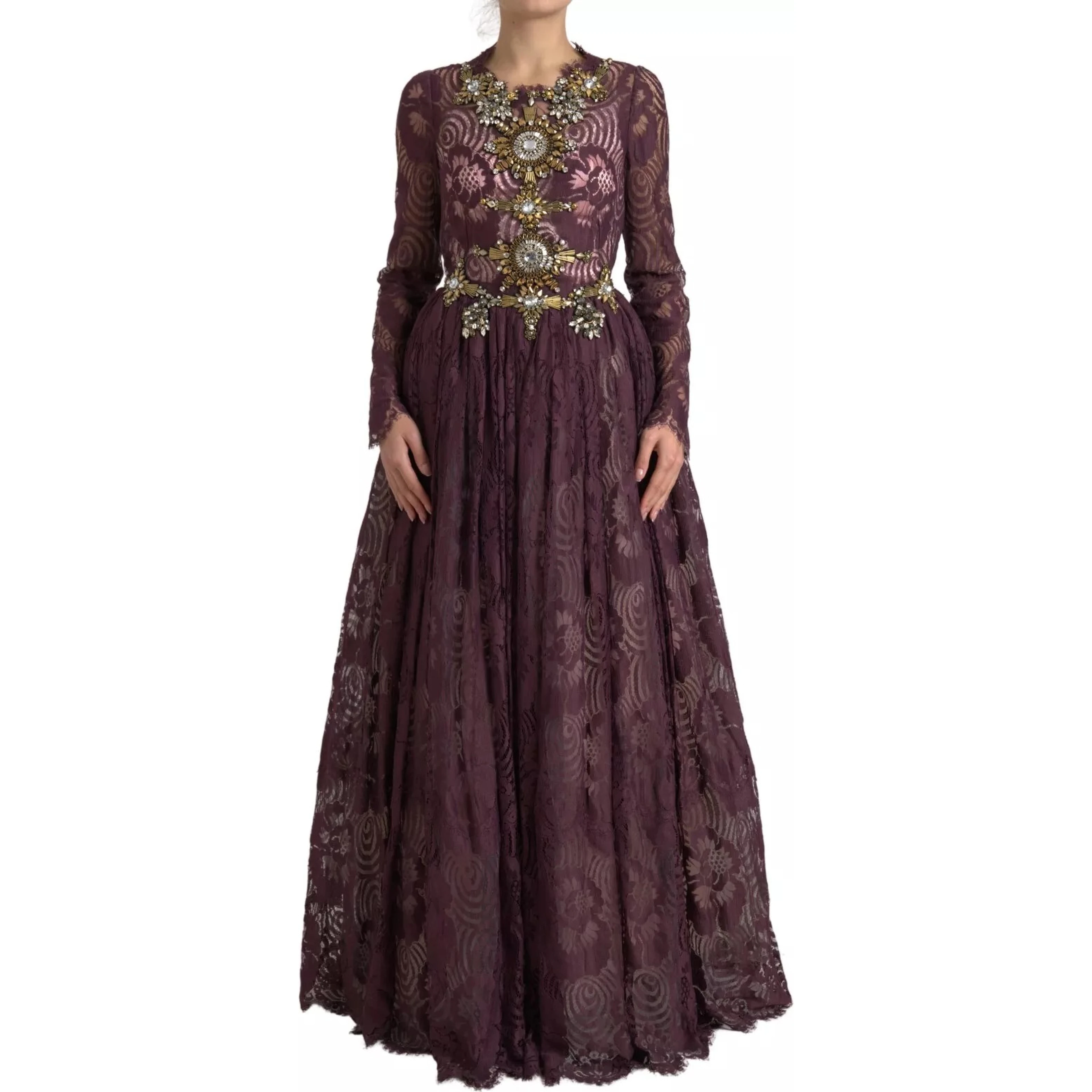 Purple Viscose Crystal A-Line Gown Dress