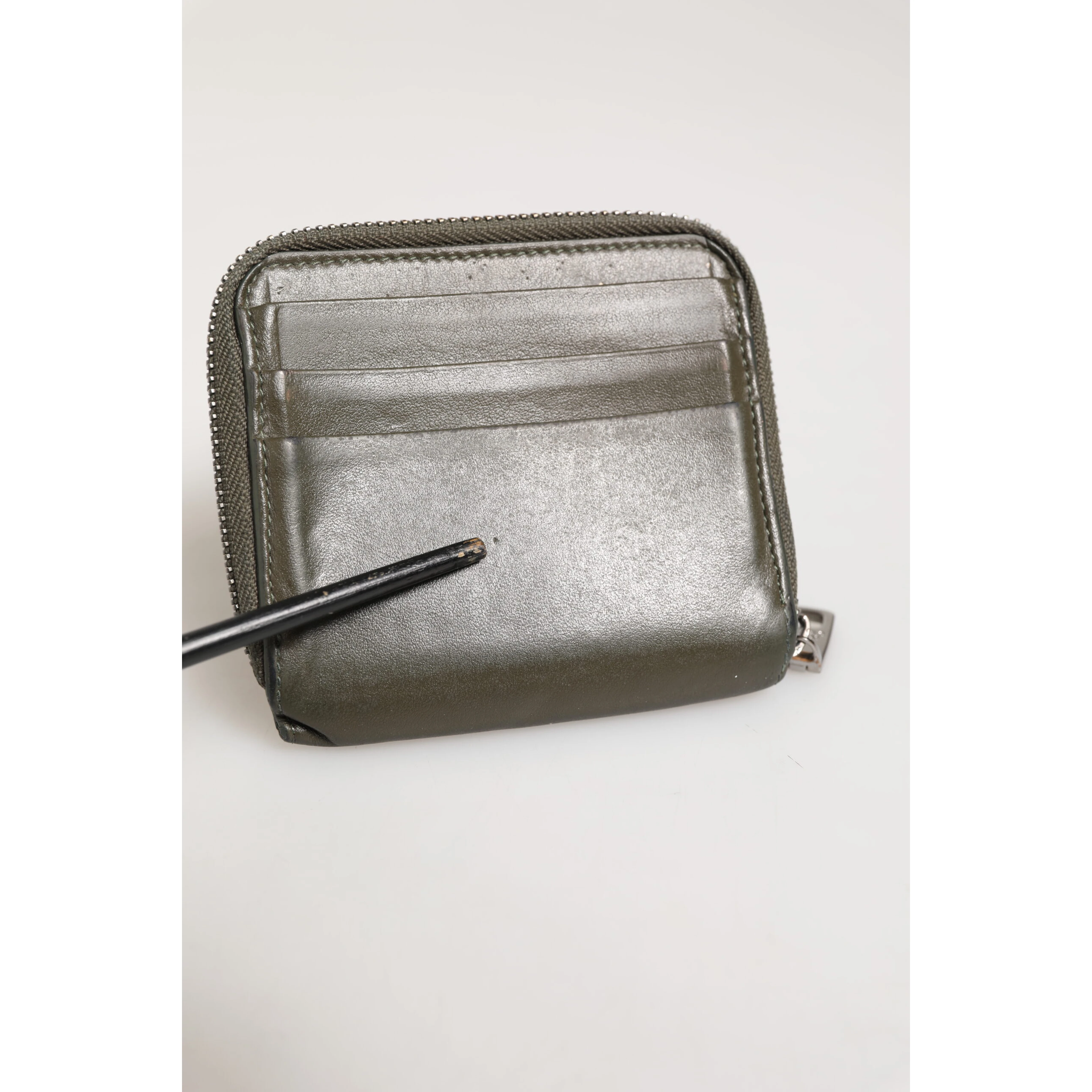 Military Green Leather Logo Plaque Card Holder Coin Purse Wallet