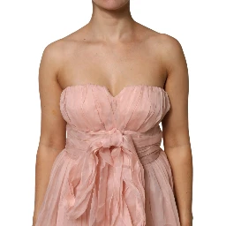 Pink Silk Chiffon A-line Pleated Midi Dress