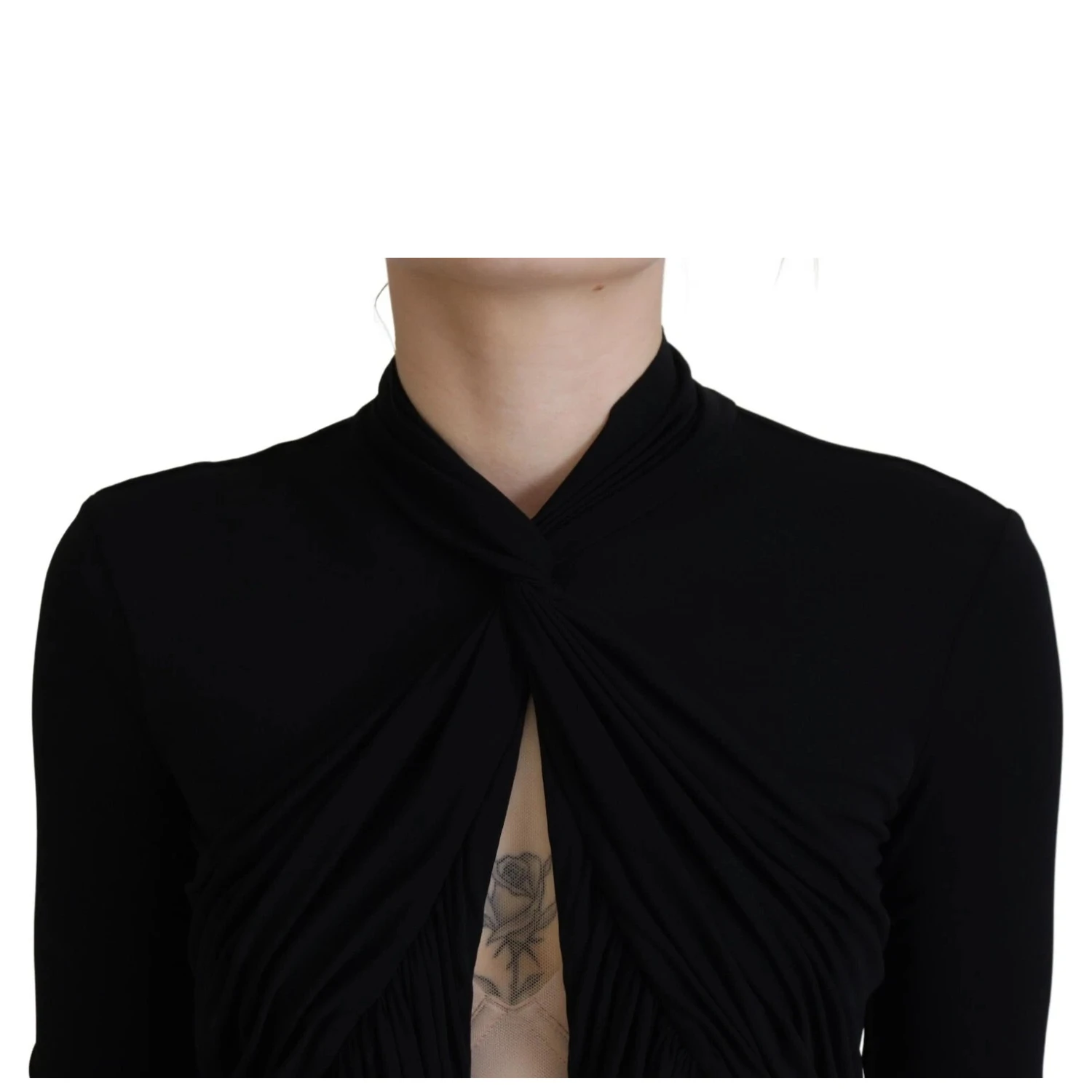 Black Viscose Long Sleeves Cut Out Mini Dress