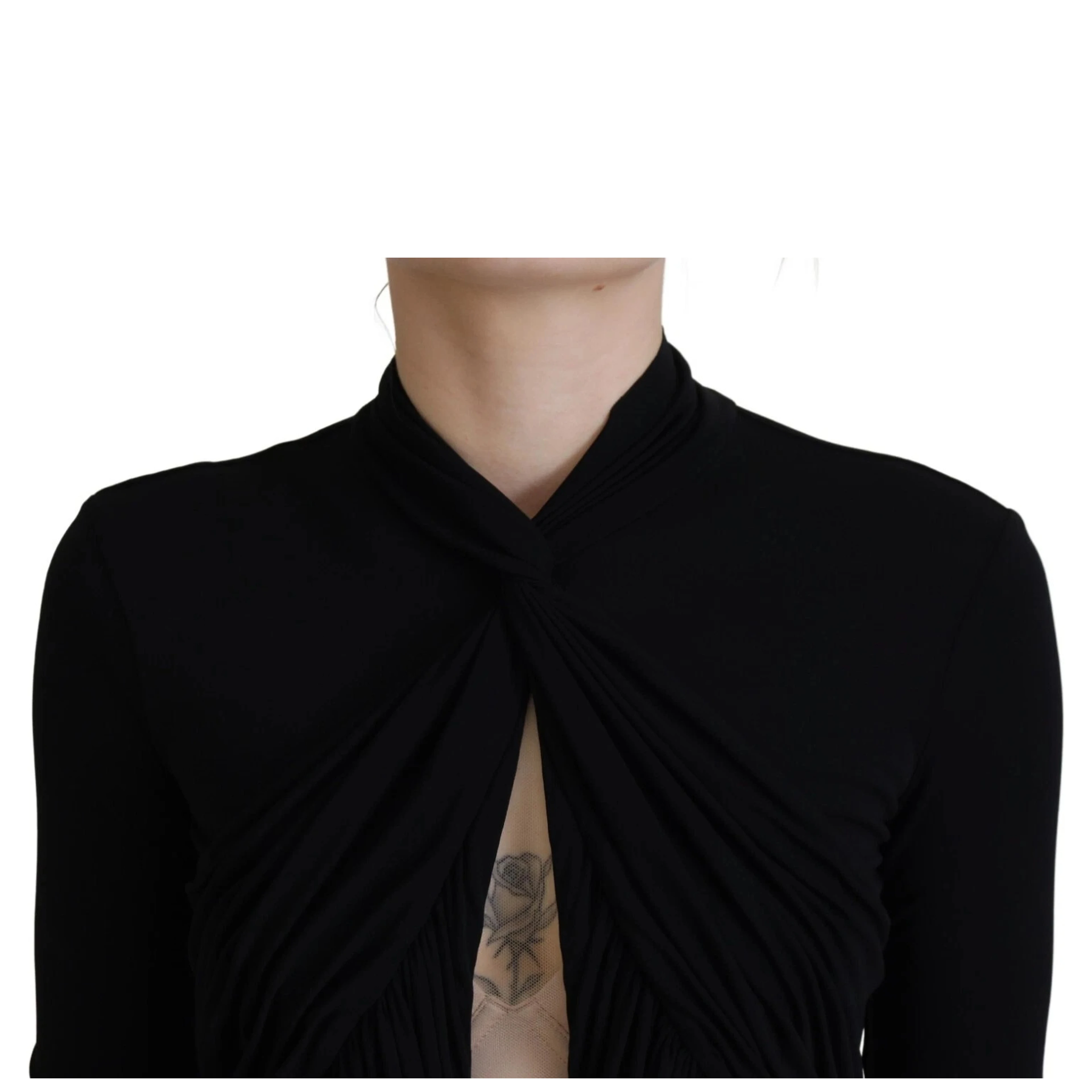 Black Viscose Long Sleeves Cut Out Mini Dress
