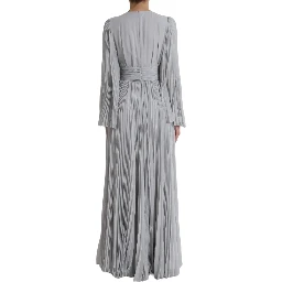 Light Grey Polyester Pleated Long Maxi Dress