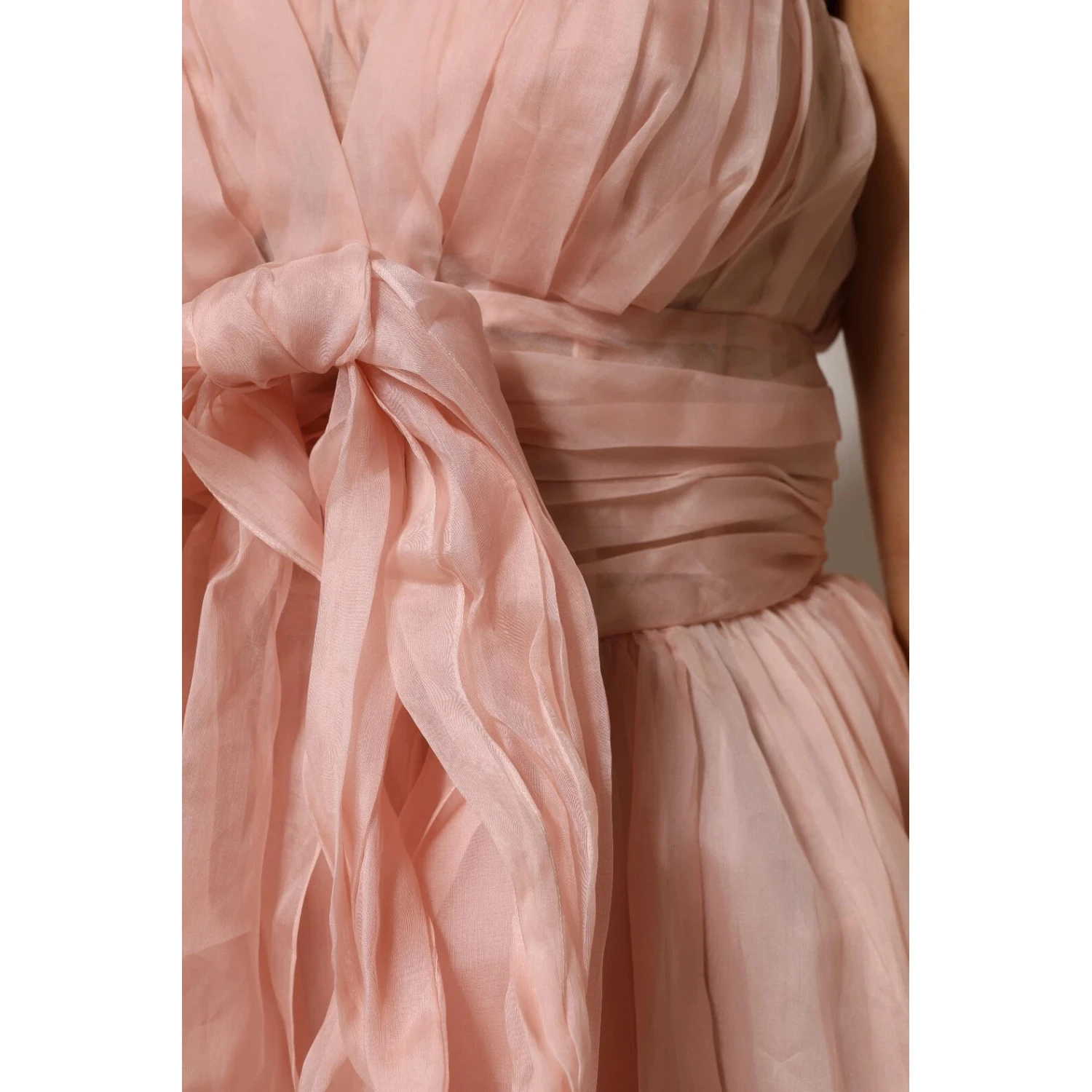 Pink Silk Chiffon A-line Pleated Midi Dress