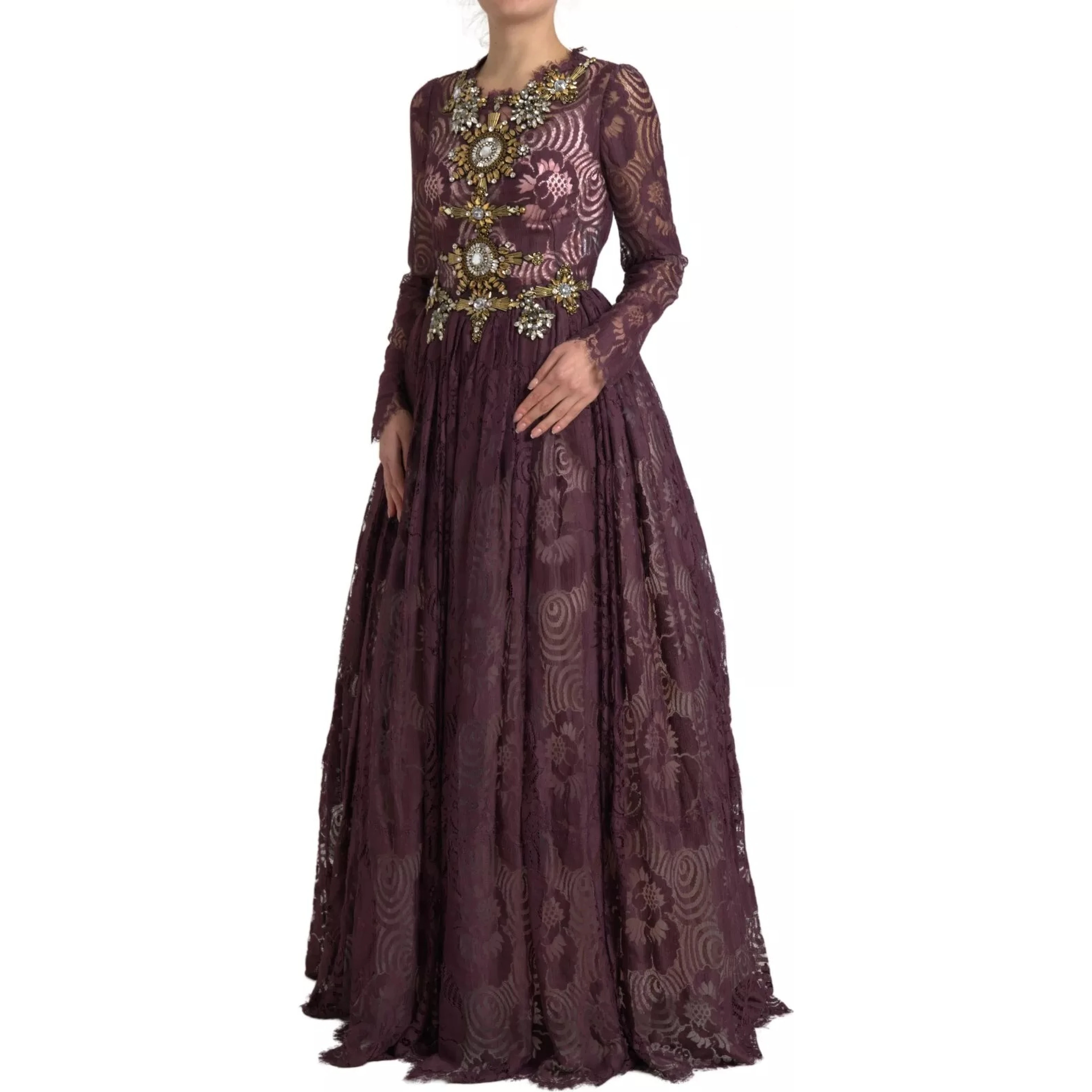 Purple Viscose Crystal A-Line Gown Dress