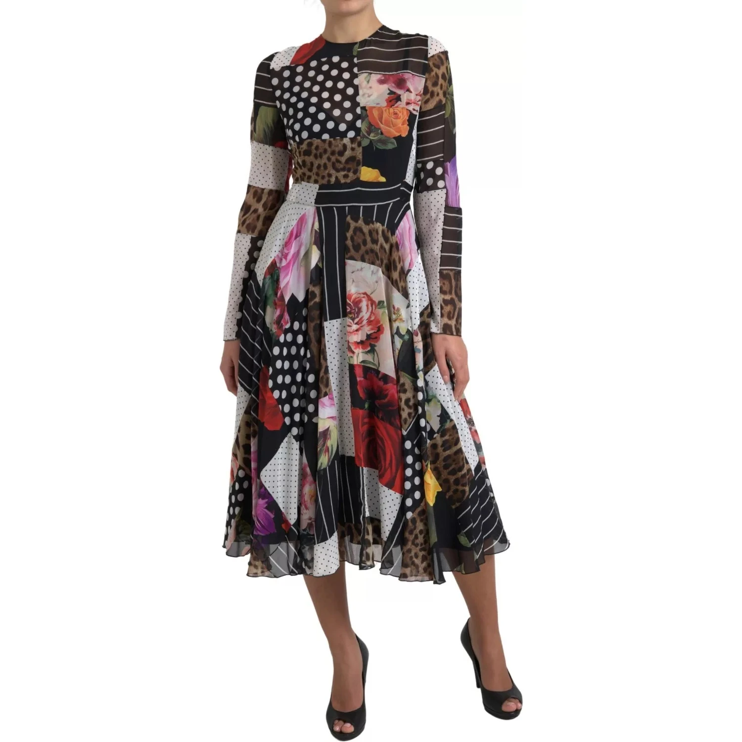 Multicolor Patchwork Floral Leopard Dress