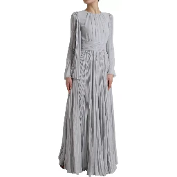 Light Grey Polyester Pleated Long Maxi Dress