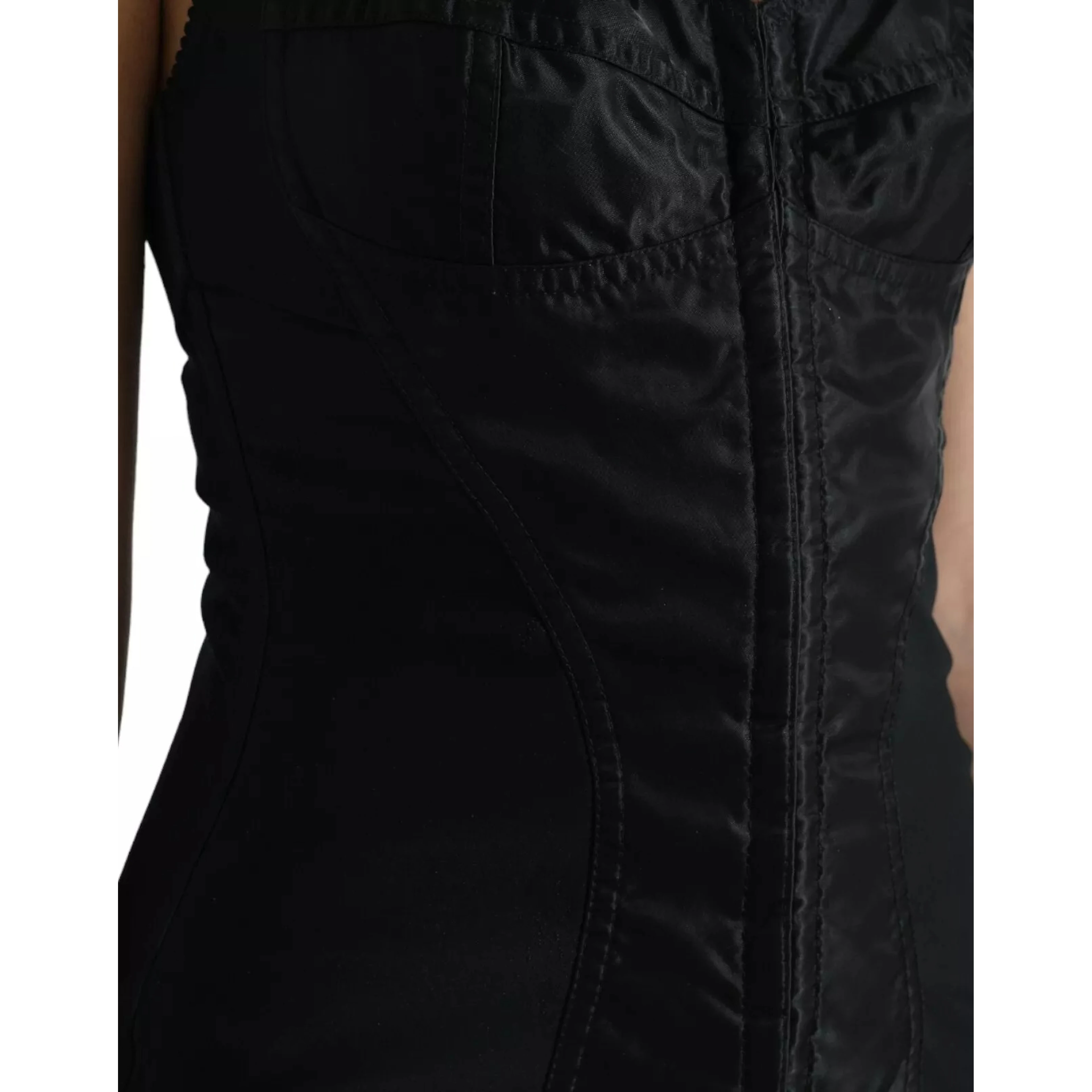 Black Nylon Bodycon Corset Bustier Mini Dress
