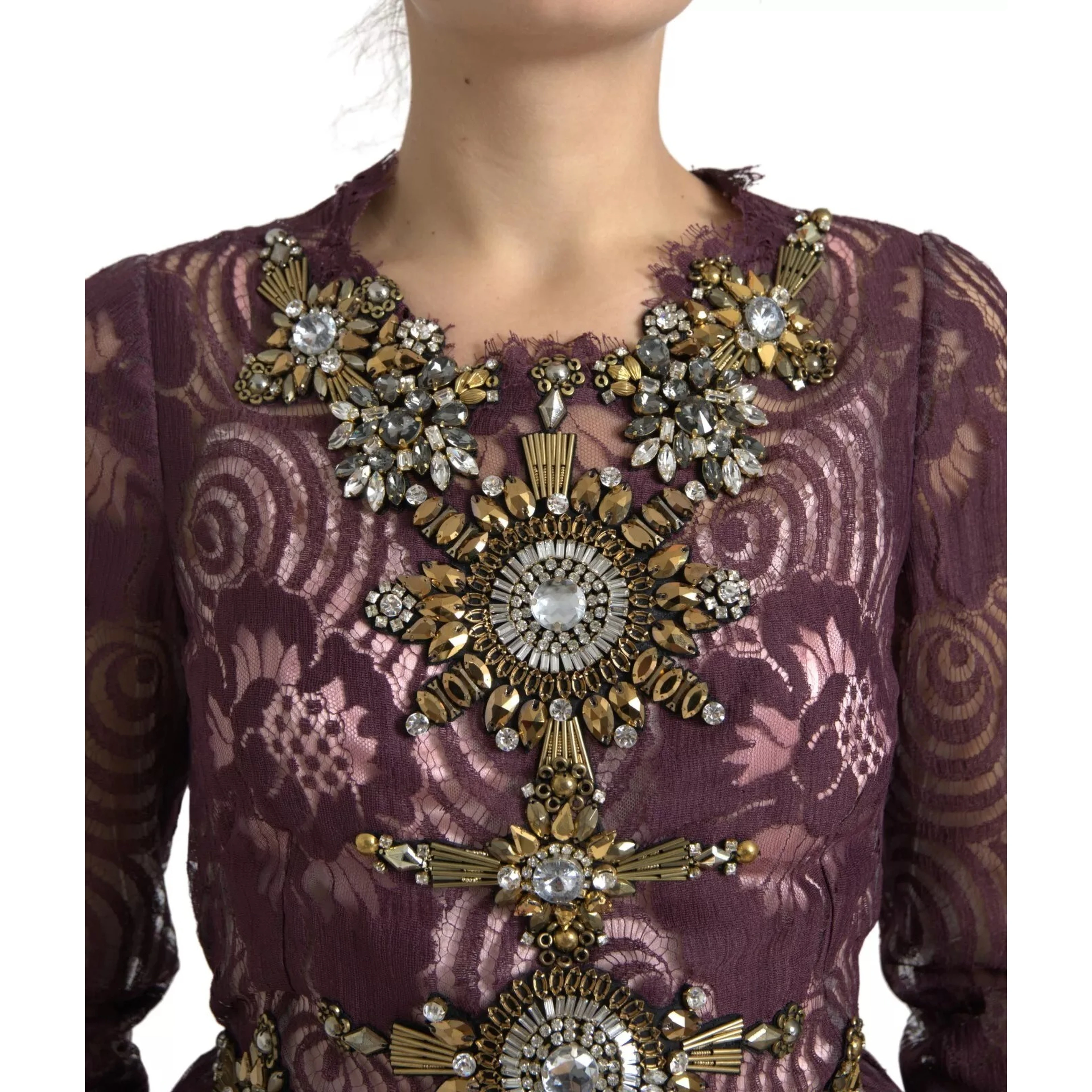 Purple Viscose Crystal A-Line Gown Dress