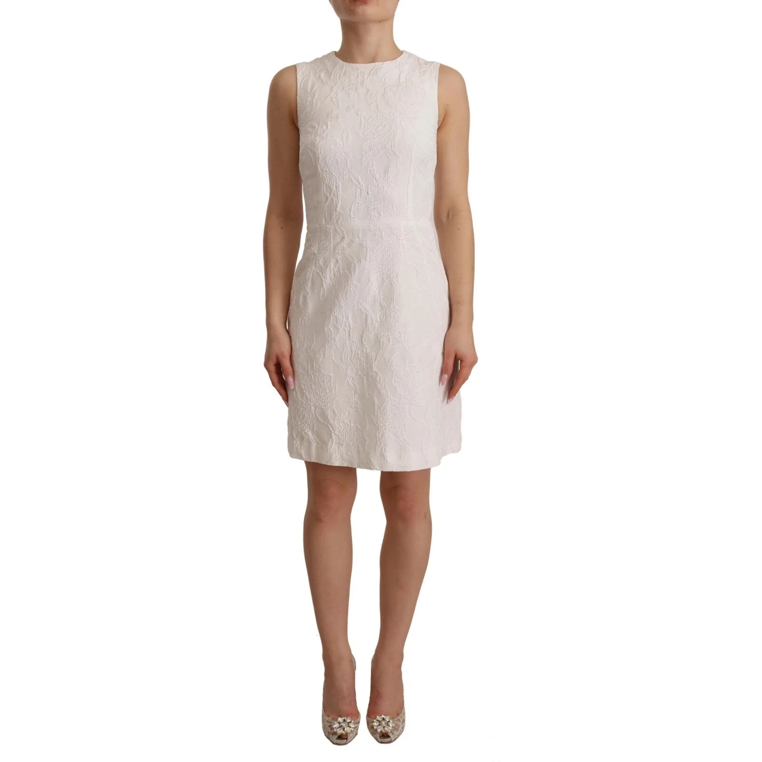 White Floral Sleeveless Sheath Mini Dress