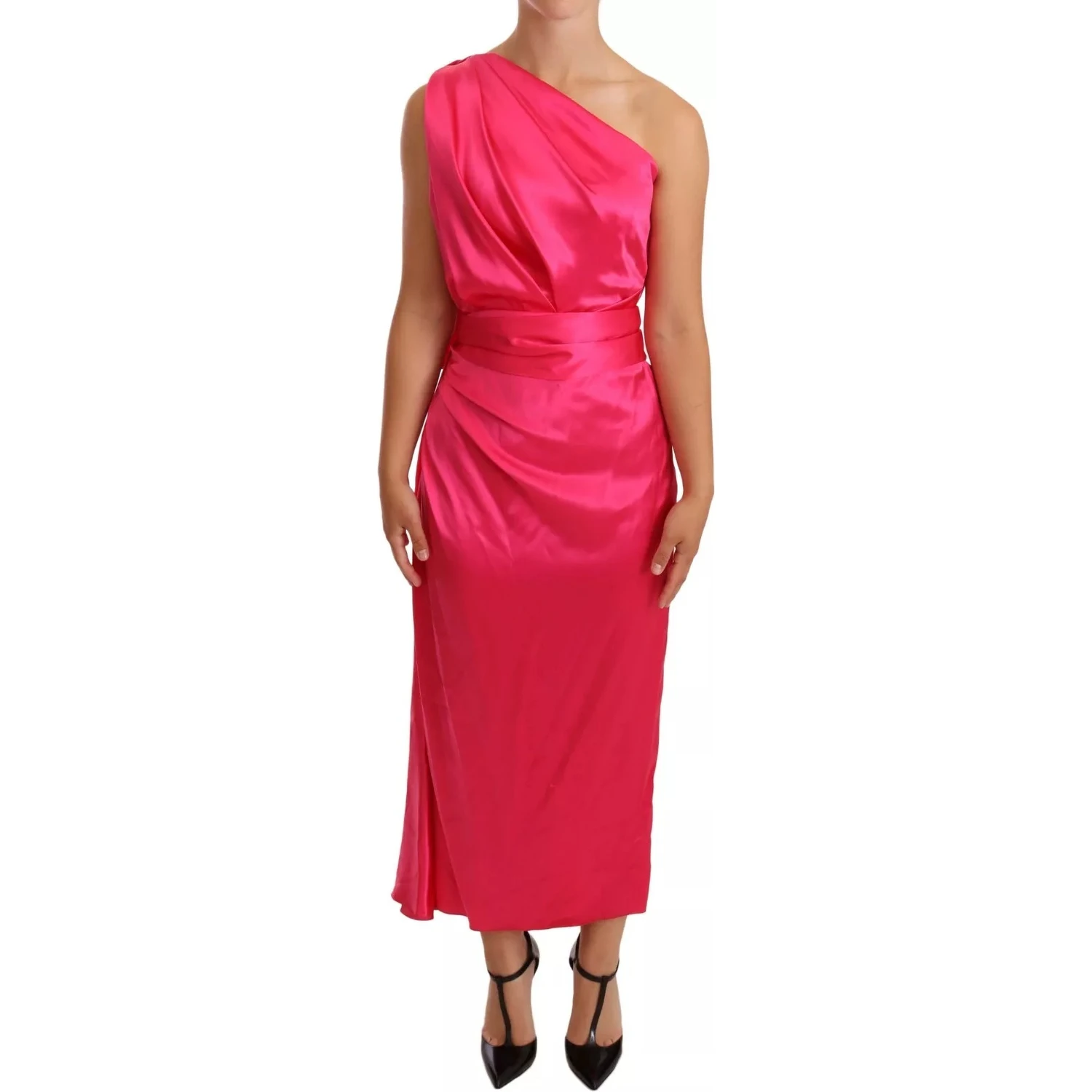 Pink Sheath Silk Bow Open Shoulder Dress
