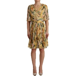 Yellow Floral Print Pleated Maxi Dress