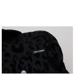 Cotton Black Leopard Long Sleeve Denim Jacket