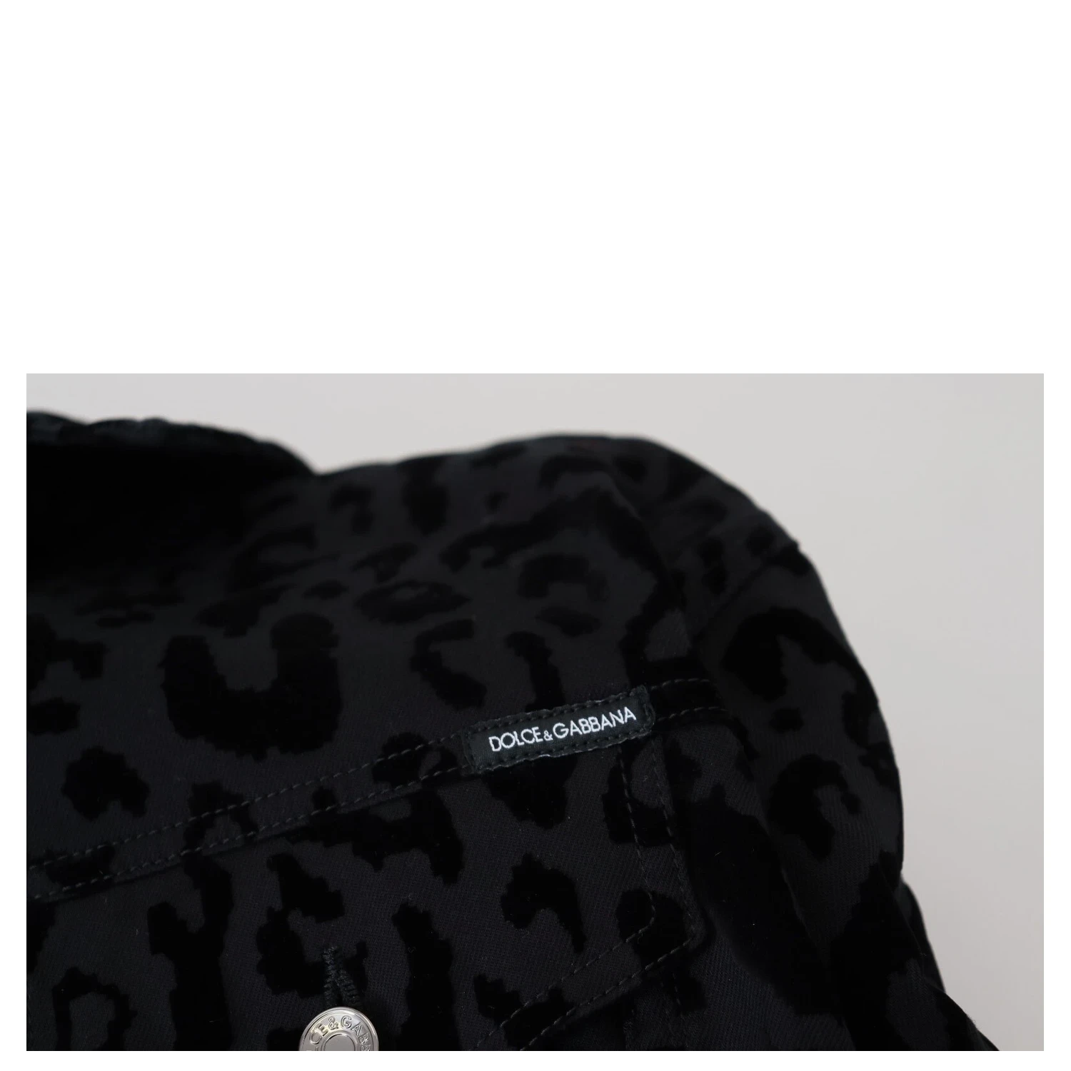 Cotton Black Leopard Long Sleeve Denim Jacket