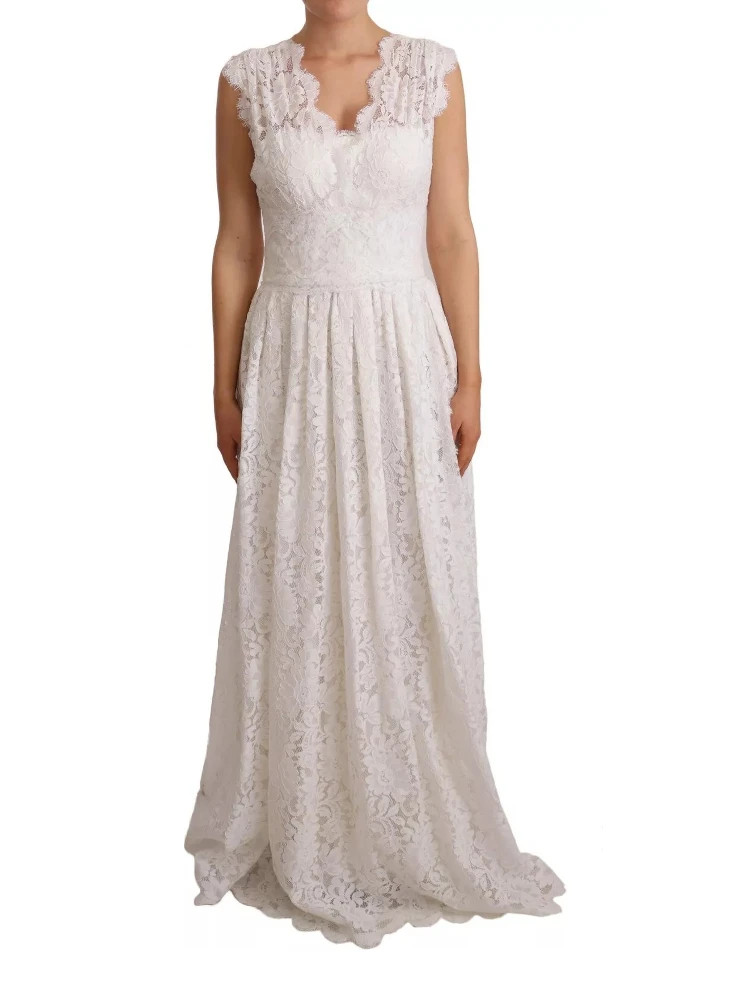 White Flower Lace Corsage Long Maxi Dress