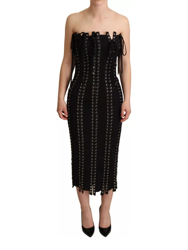 Black Cady Sleeveless Lace Up Bodycon Dress