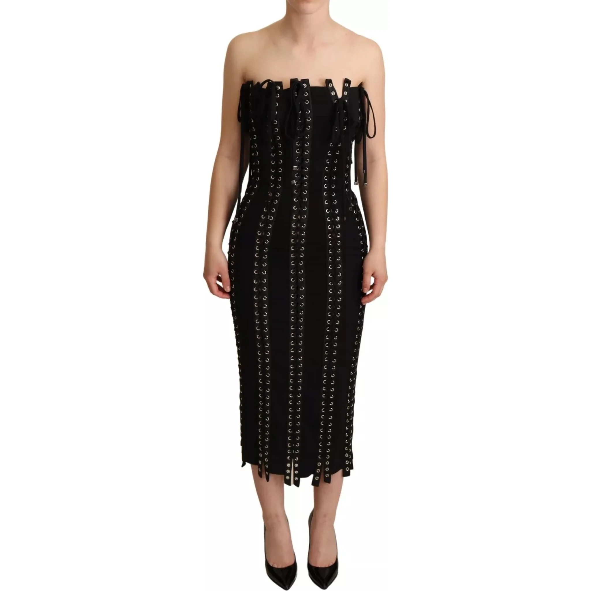 Black Cady Sleeveless Lace Up Bodycon Dress