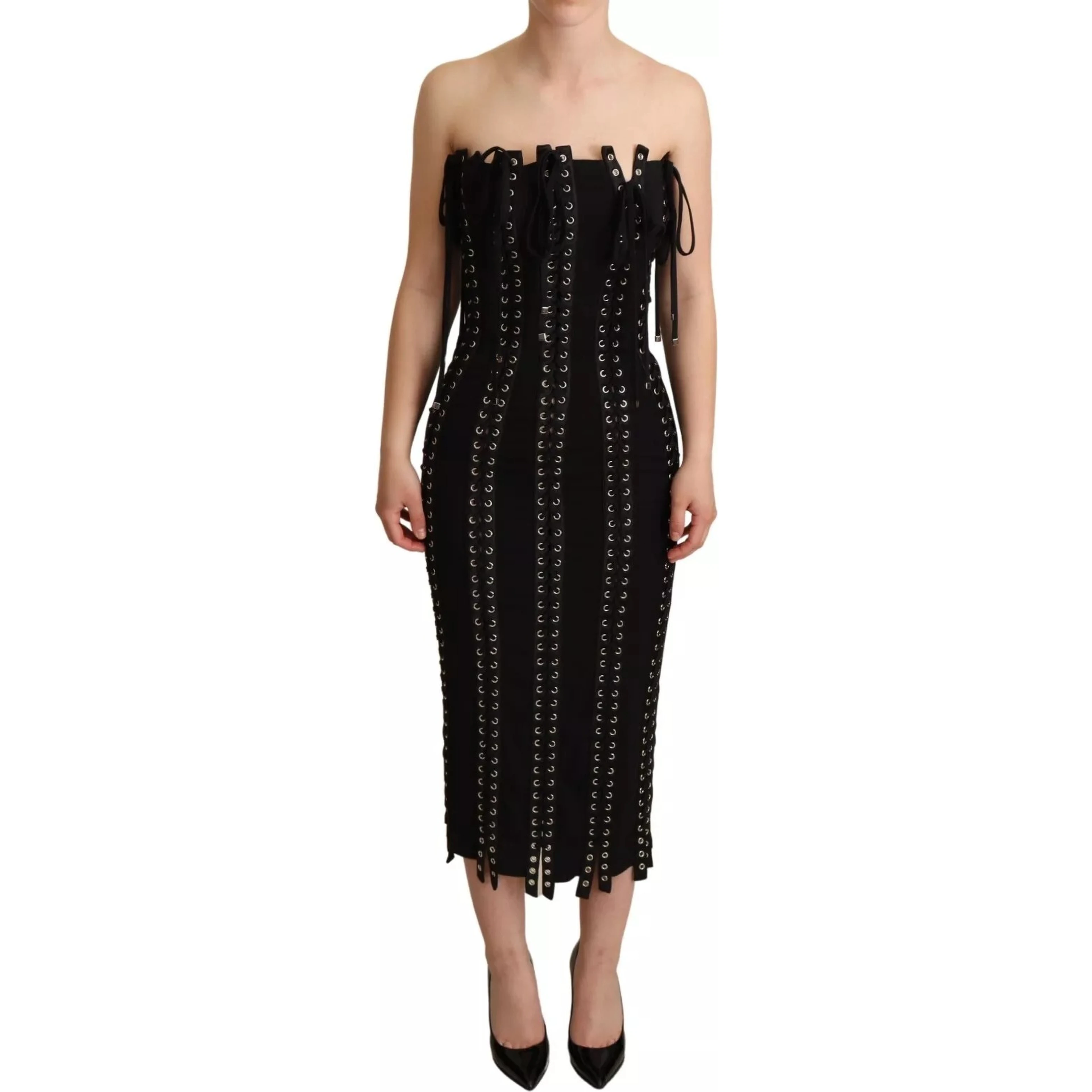 Black Cady Sleeveless Lace Up Bodycon Dress