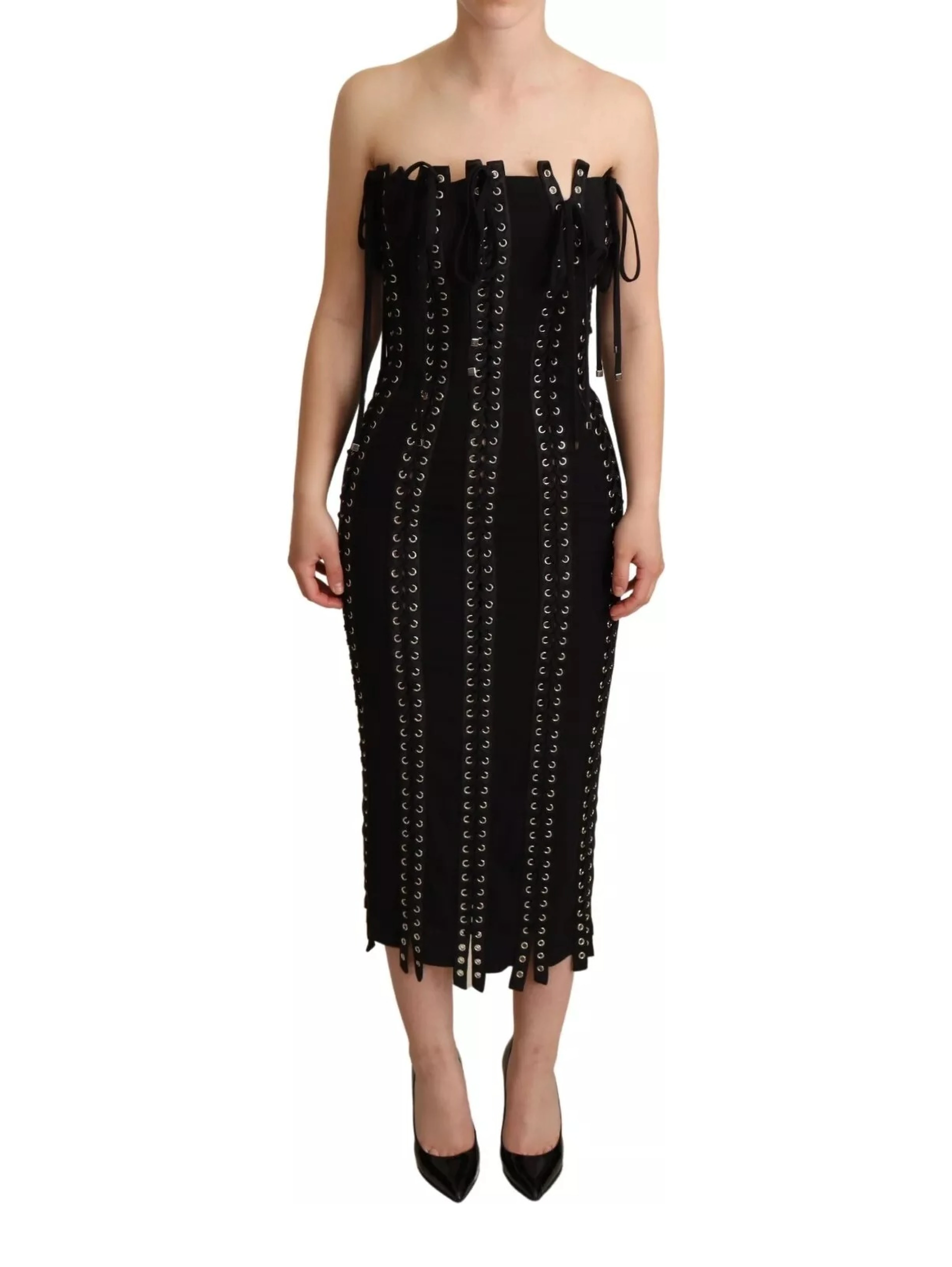 Black Cady Sleeveless Lace Up Bodycon Dress