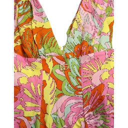 Multicolor Floral Silk Flared Mini Dress