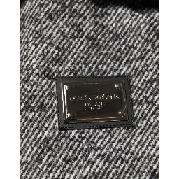 Gray Wool Herringbone Shearling Collar Bomber Jacket