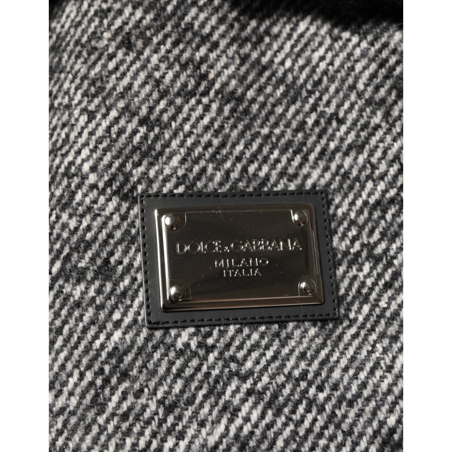 Gray Wool Herringbone Shearling Collar Bomber Jacket