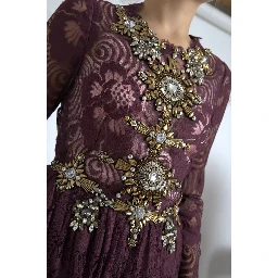 Purple Viscose Crystal A-Line Gown Dress